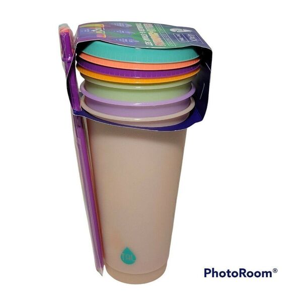 TAL Color Changing Tumbler Cups Lids Straws Reusable 4Pk 24 Oz Glitter Finish - Picture 5 of 7